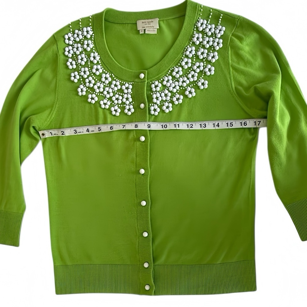 🌼 Kate Spade Green Floral Beaded Garden Cardigan Embellished Sweater – Size M - Picture 9 of 11